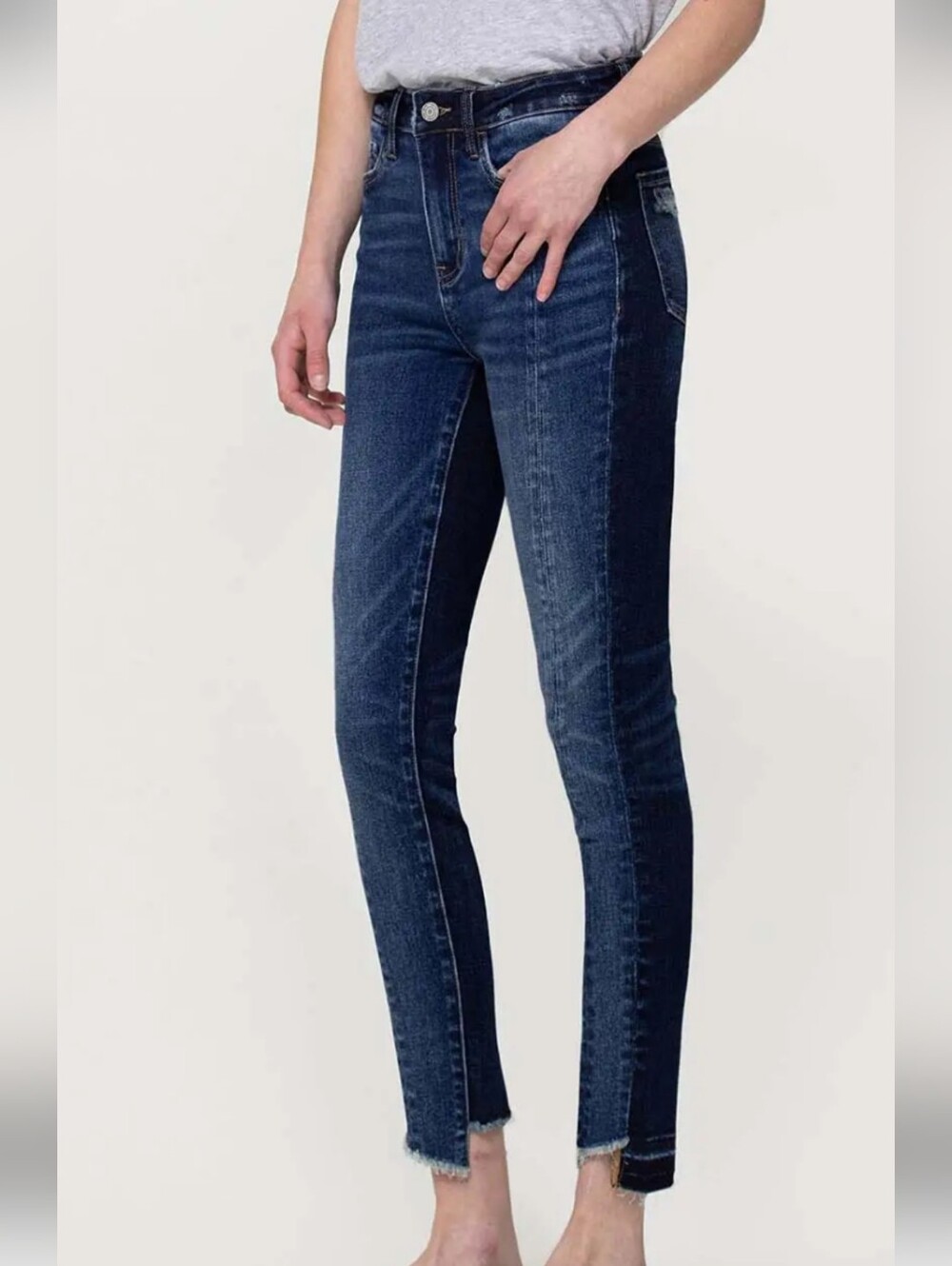 Frame Denim Contrast Two-Tone Dark and Medium Blue Skinny Jeans